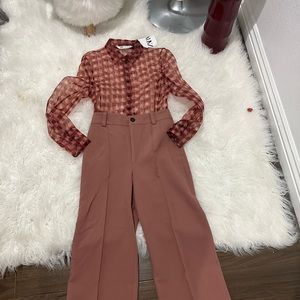 Zara print transparent shirt and wide cropped pants